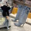 Fashion 2025 New Denim Knee High Women Shoes Winter High Heels Western Cowboy Pointed Toe Woman Goth Boots Stiletto Sexy Fashion Zapatos