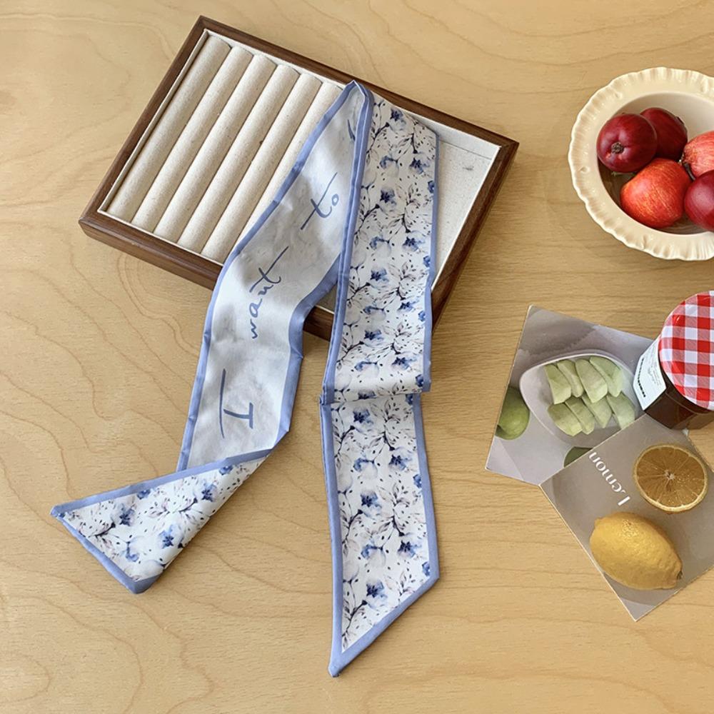 Retro Floral Scarf Ribbon Long Scarves Luxury Scarf Headband Dress Decor