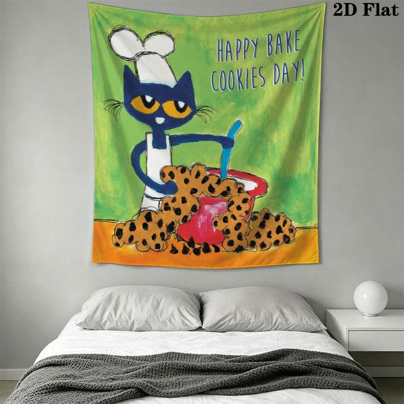 Pete Cat Dream Wall Hanging Printed Fabric Blanket Decorative Tapestries for Bedroom Living Room Home Decor