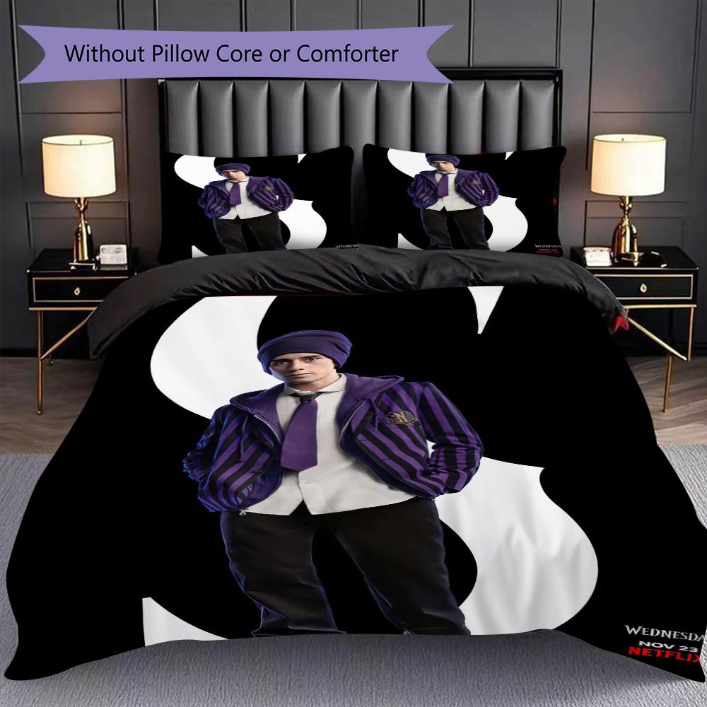 1PC Wednesday pattern Bedding Quilt Set Quilt Cover Pillowcase Home Decoration Birthday Gift (1 * duvet cover + 2 * pillowcase, without core)