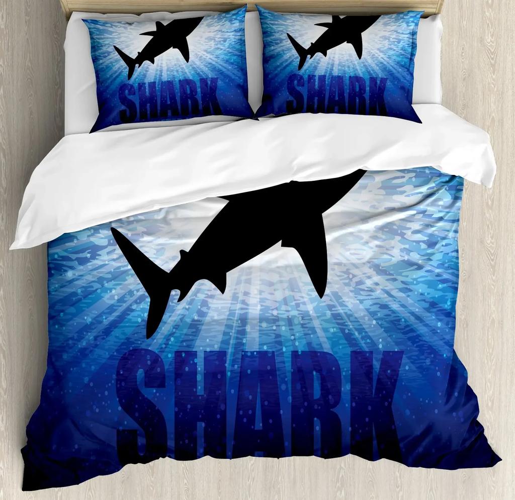 Shark Fish Print Bedding Set Cute Underwater Animal Duvet Cover Set Wonderful Gifts For Children Teens Adult Comforter Cover Set