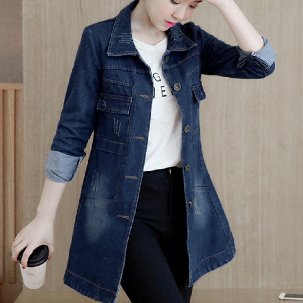 Long-sleeved Denim Jacket Women's Slim Single-breasted Mid-length Windbreaker Top