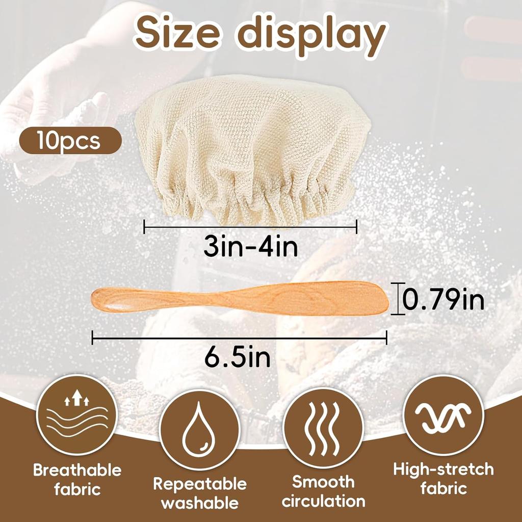 10 PCS Cloth Jar Covers for Sourdough, Reble Kombucha Starter Jar Cover with Shovel, Mason Jar Top Lid for 3”-4”