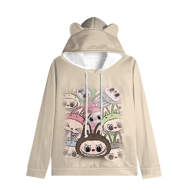 Labubu пуловер дети толстовки с капюшоном кошачьи ушки мультфильм толстовка подростков мальчики девочки косплей костюм толстовки