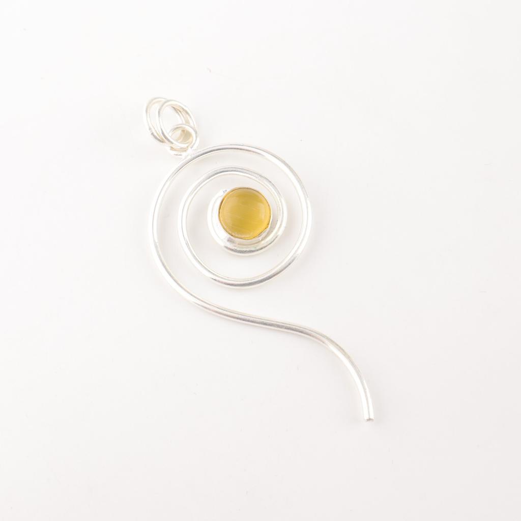 Yellow Cat's Eye Gemstone 925 Sterling Silver Jewelry Handcrafted Round Pendant PP-42-45