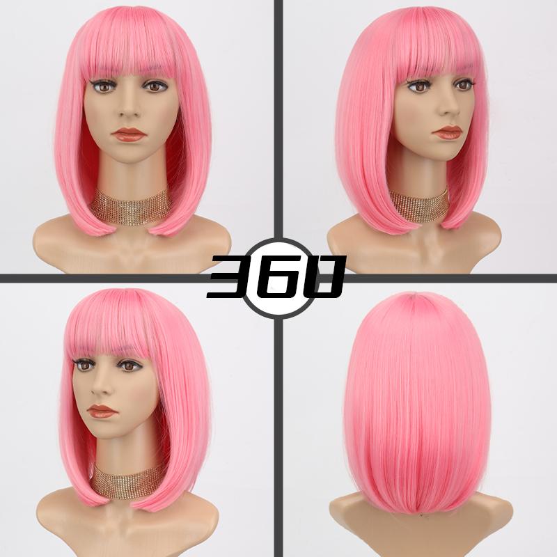 LISI HAIR Женский косплей розовый короткий боб прямой парик с челкой из синтетического волокна повседневная одежда косплей розовый парик длиной до плеч