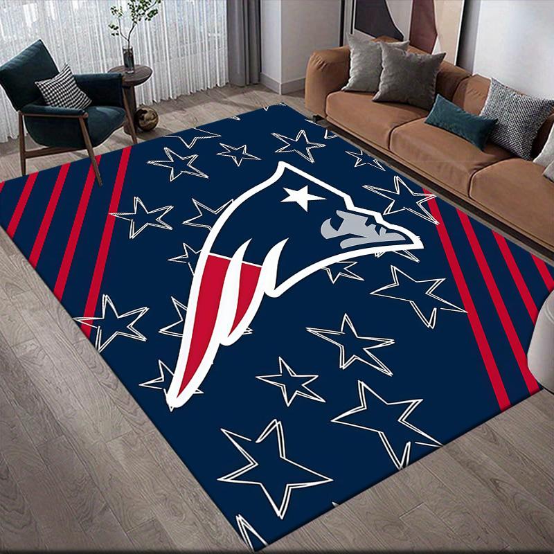 New England Patriots Flannel Pattern Square Carpet,Area Rug,Carpet Rug for Living Room Bedroom Sofa Playroom Decor,Non-slip Floor Mat
