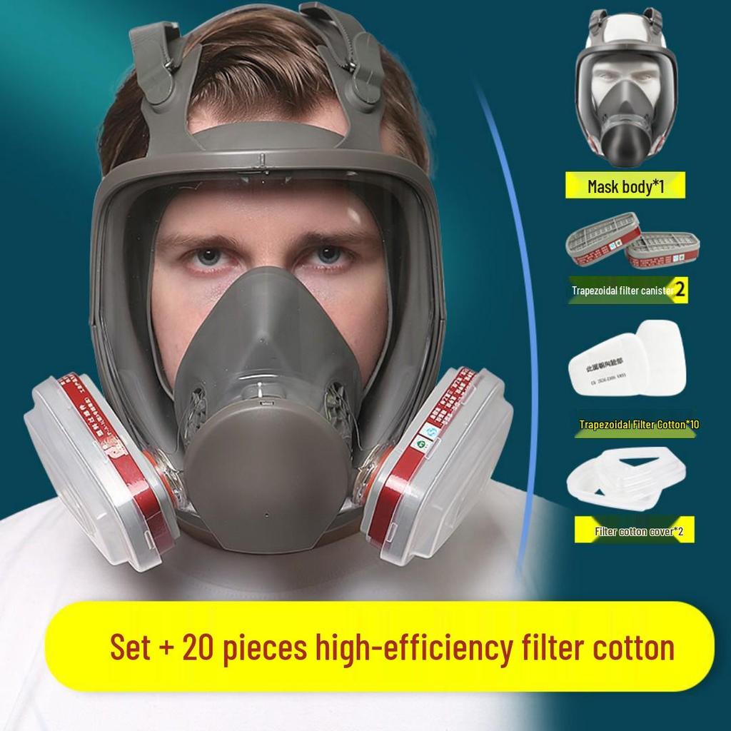 Full Face Protection Mask for Spray Painting & Chemical Safety with Dustproof & Poisonous Gas Filtration, Large Field of View, Activated Carbon Filter