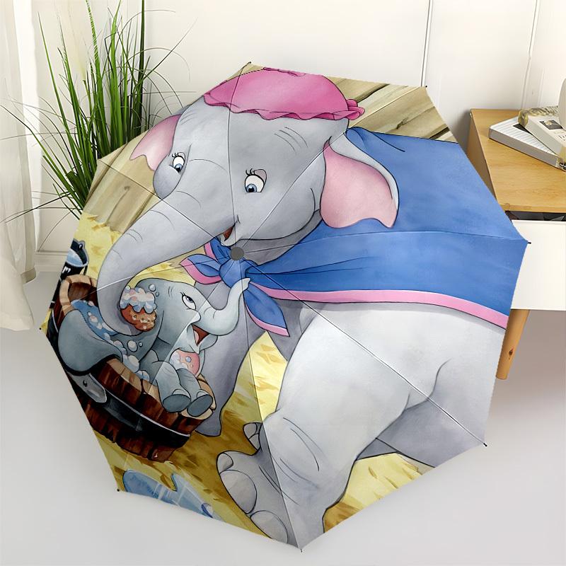 Dumbo Bath Themed Automatic Opening and Closing Umbrella, Brightly Colored 8-rib Portable Umbrella, Suitable for Men and Women, A Perfect Gift for Chr