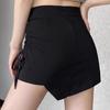 2024 Women's Black High Waist A-Line Pleated Short Skirt with Drawstring