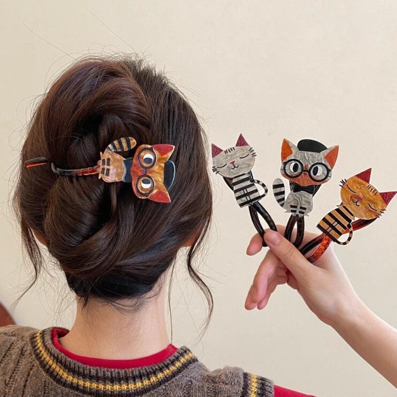 Cute Cartoon Cat Twist Hair Clips Trendy Plastic Cross Hairpins Grab Clip For Women Girls Hair Accessories Fashion Headwear Kid Gifts