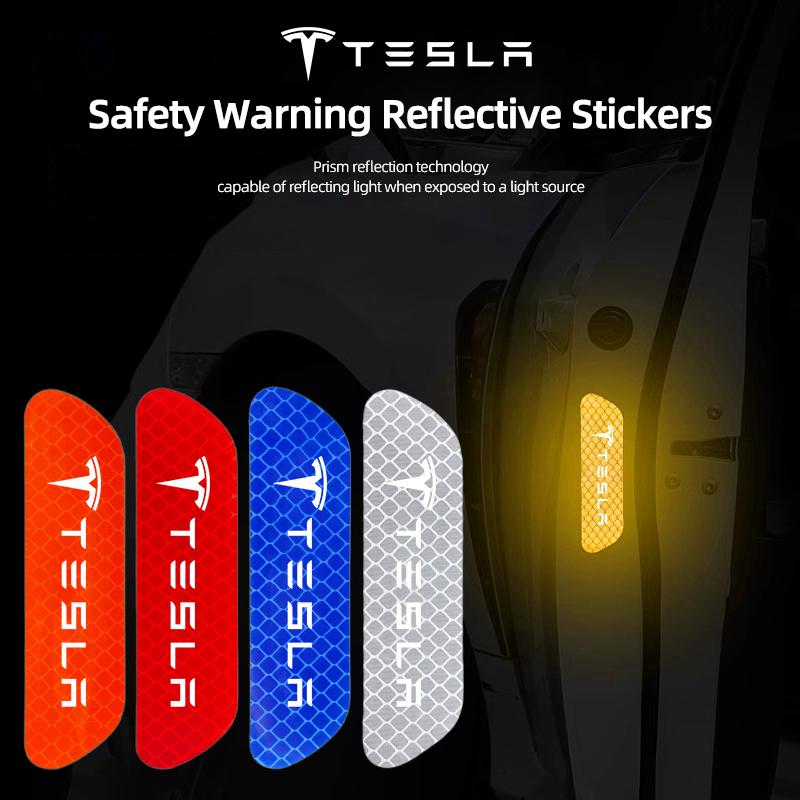 4Pcs Car Door Stickers Safety Warning Reflective Mark Decal For Tesla Model Y Model 3 Model S Model X Cybertruck Roadster SpaceX
