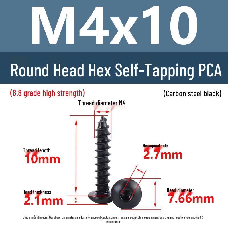 Yigu Высокопрочные черные саморезы с шестигранным углублением, класс прочности 8.8, M2-M6, круглая/плоская головка