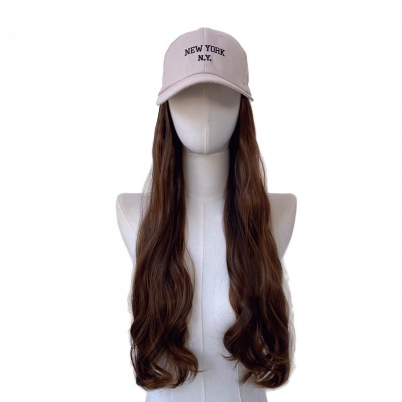 Gray Long Wavy Wig Hat All-in-One Women Natural Looking Synthetic Cap Daily Use