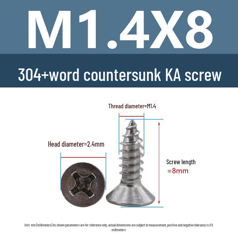 Yigu 304 Stainless Steel Phillips Flat Head Self-Tapping Screws M1-M2.5