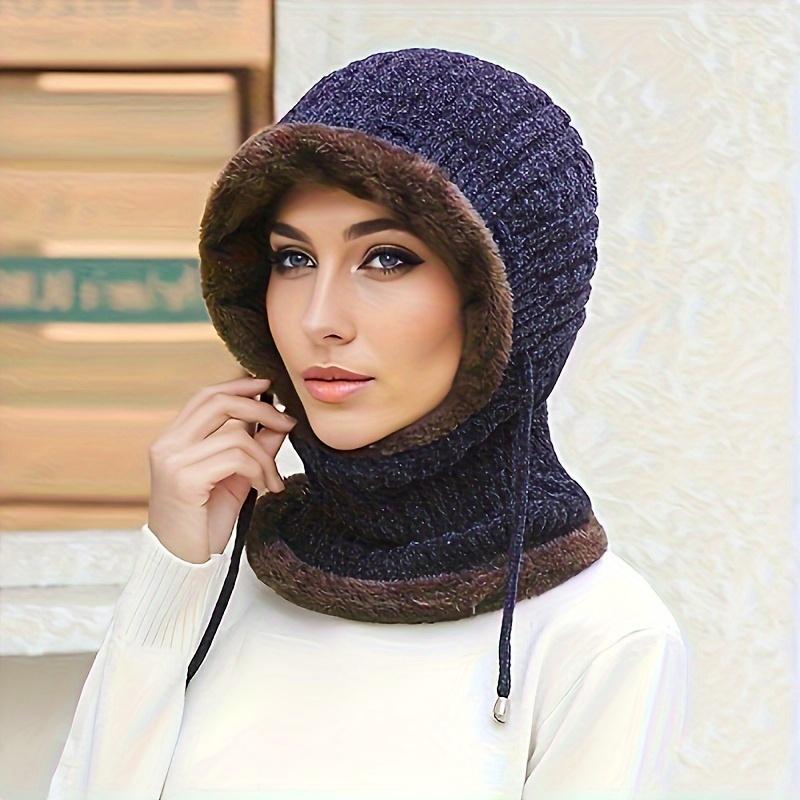 One-piece Windproof Hooded Scarf with Fleece Lining for Ear and Neck Protection - Perfect for Outdoor Cycling and Skiing