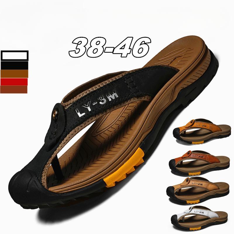 Leather Shoes Men Sandals Mens Flip Flops Men's Casual Shoes Classic Massage Beach Slippers Anti-slip Summer