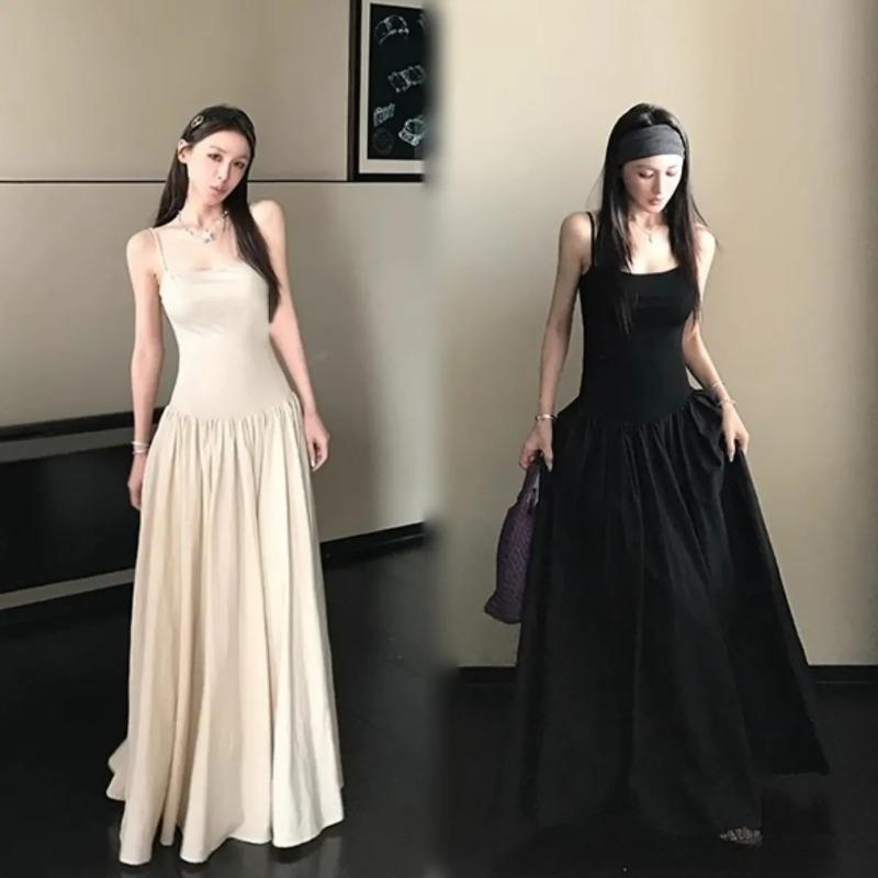 Женское длинное платье без рукавов с квадратным вырезом, сборками на талии, А-силуэта, струящееся