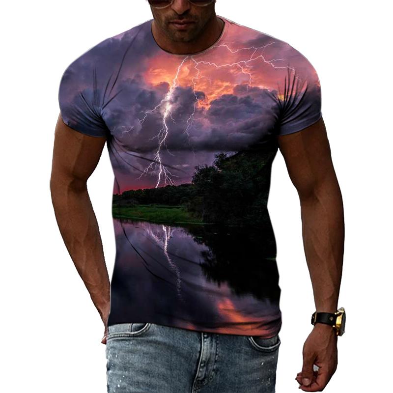 Summer Natural Landscape Lightning Graphic T Shirts Men 3D Fashion Casual Personality Printing Tees Hip Hop Harajuku O-neck Tops