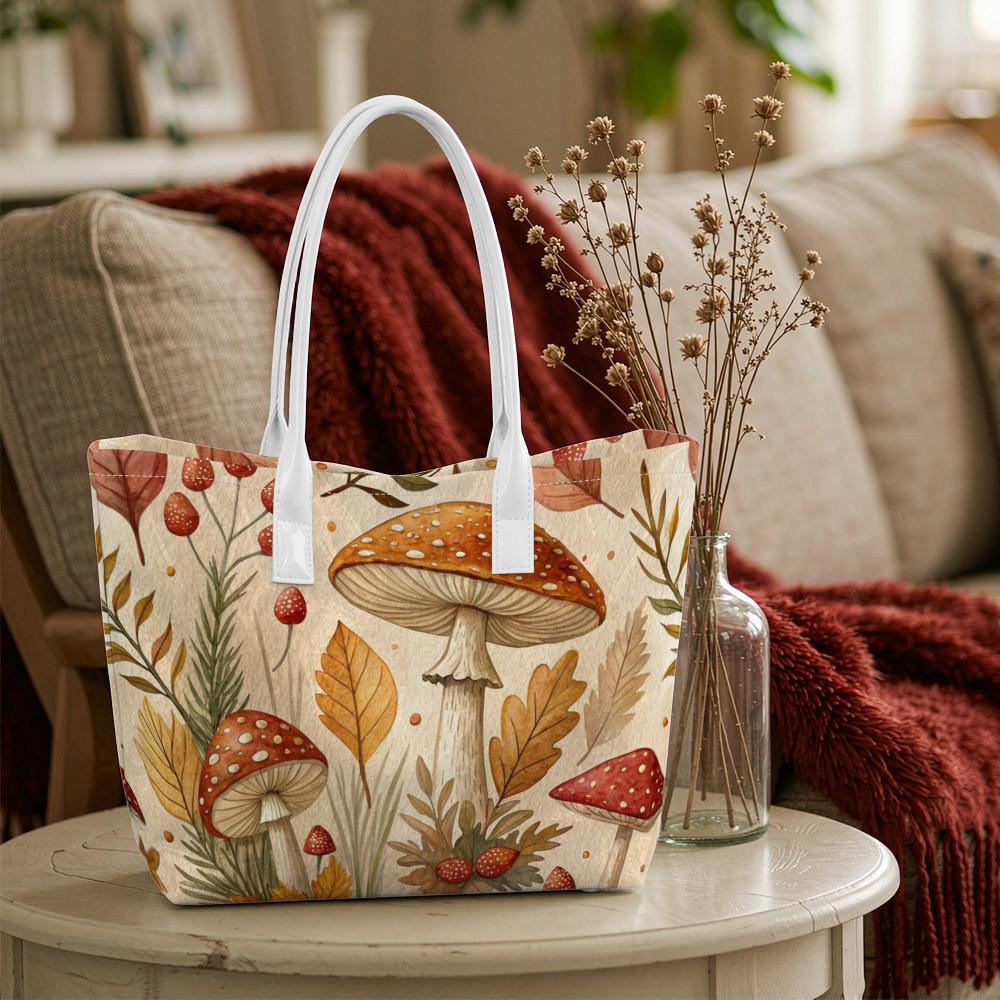 Cute Mushroom Printed Tote Bag Casual Large Capacity Daily Shopping Handbag 