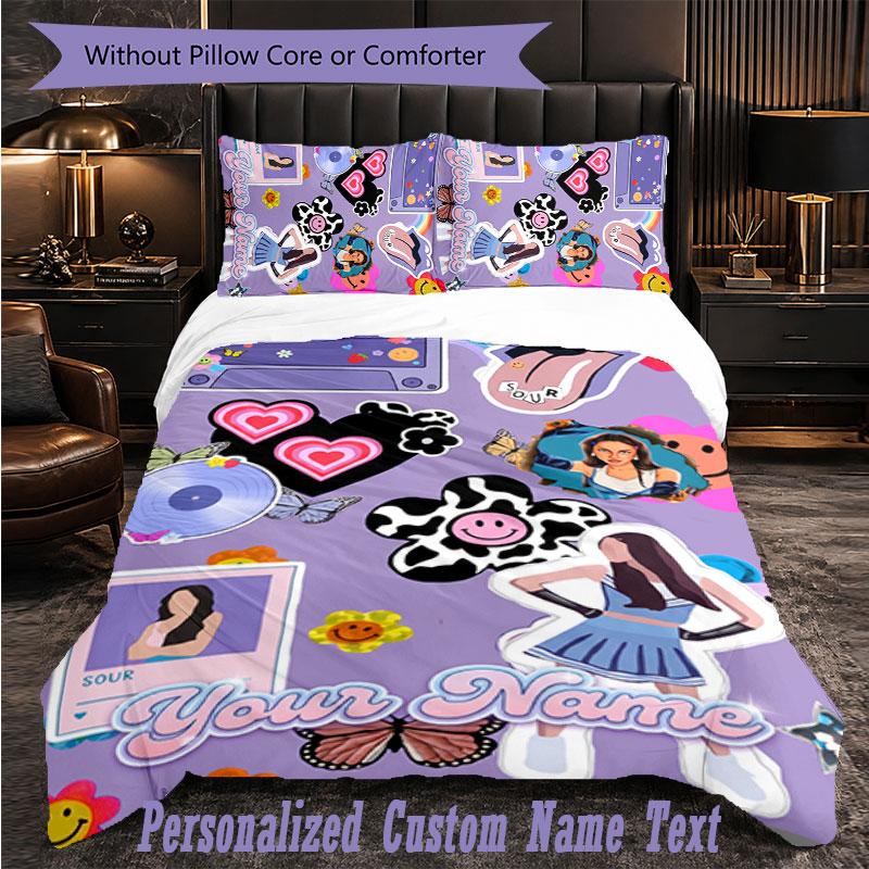Personalized 3Pcs Bedding SetOlivia Rodrigo Custom Text Duvet Cover Pillowcase Set Bedroom Gift