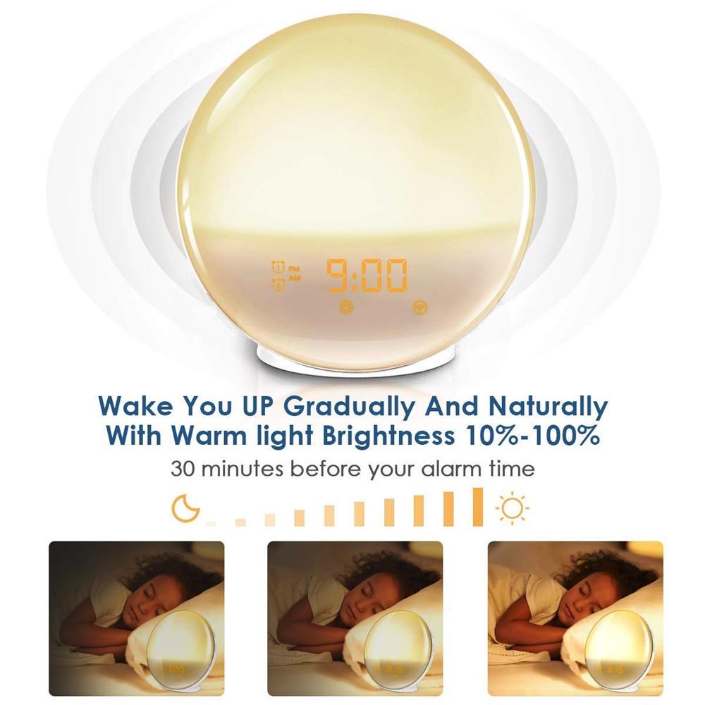 Multifunctional Sunrise Alarm Clock Wake Up Light 7 Sounds FM Radio Sleep Aid