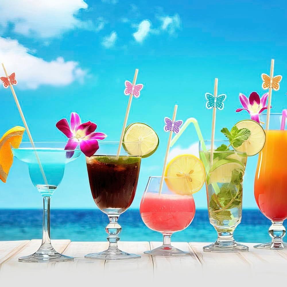 300 pcs Bamboo Butterfly Bamboo Skewer 4.7 Inch Cocktail Pick Disposable Bamboo Fruit Skewers Fruit