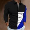 Men's Cross-border Zipper Casual Slim Fit Men's Color Blocked Digital Printed Long Sleeved Polo