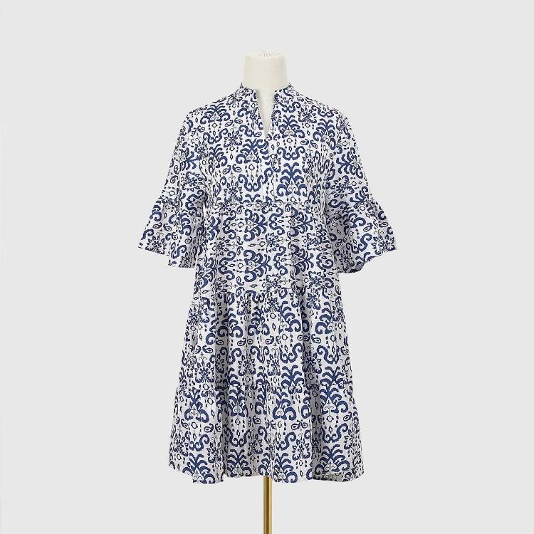 Женское летнее платье А-силуэта с высокой талией, коротким рукавом, этническим принтом и шнуровкой