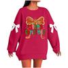 Ladies' Christmas Printed Bow Round Neck Long Sleeved Loose Pullover Sweater Sweatshirt Top