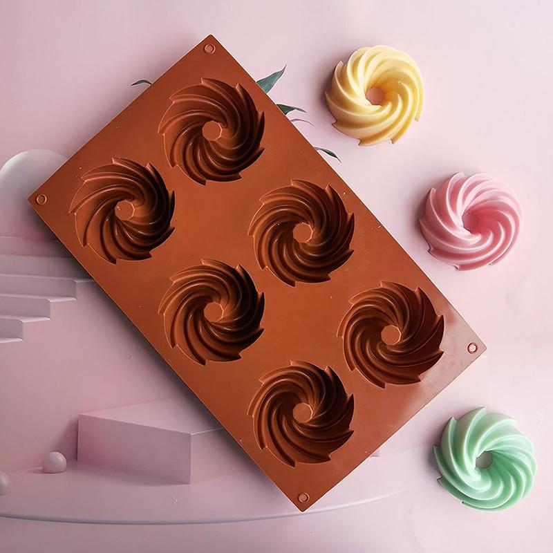 6-гнездная спиральная силиконовая форма 74 мм для выпечки торта, инструменты для приготовления желе, форма для украшения десертного мусса, необычные пончики