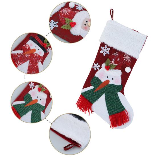 Christmas Stocking Snowman Santa Design Soft Xmas Stockings with Plush Cuff Fireplace Hanging Socks Candy Bag for Tree Fireplace