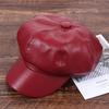Autumn Winter Octagonal New Fashion PU Leather Peaked Cap Newsboy Cap Newsboy Hat Beret Hat