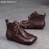 Модные кожаные ботильоны с квадратным носком на плоской подошве, дизайнерские кроссовки для женщин, тренд 2025 года, зимние ботинки челси, новые удобные ботинки для ходьбы, женские зимние ботинки