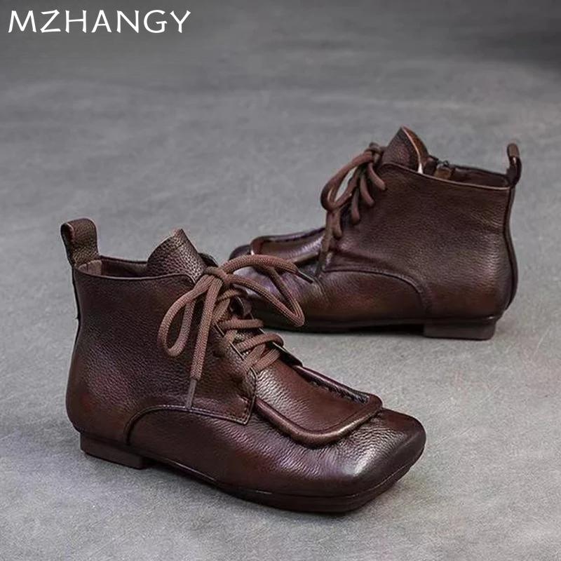 Модные кожаные ботильоны с квадратным носком на плоской подошве, дизайнерские кроссовки для женщин, тренд 2025 года, зимние ботинки челси, новые удобные ботинки для ходьбы, женские зимние ботинки