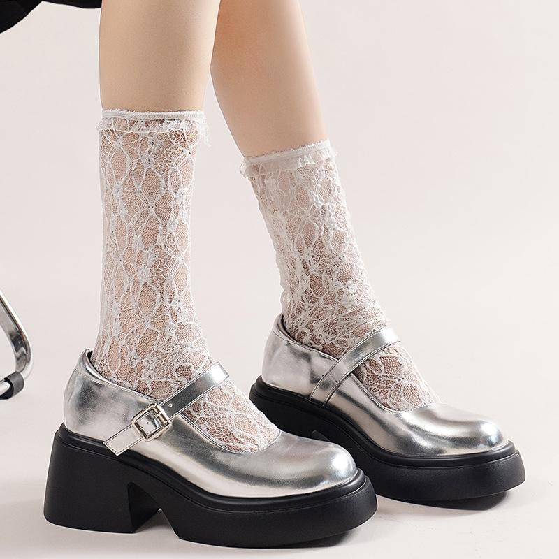 Женские туфли Мэри Джейн на толстой подошве, модные кожаные туфли в студенческом стиле на толстом каблуке высотой 6 см, серебристо-черные туфли-лодочки, размер 35-42