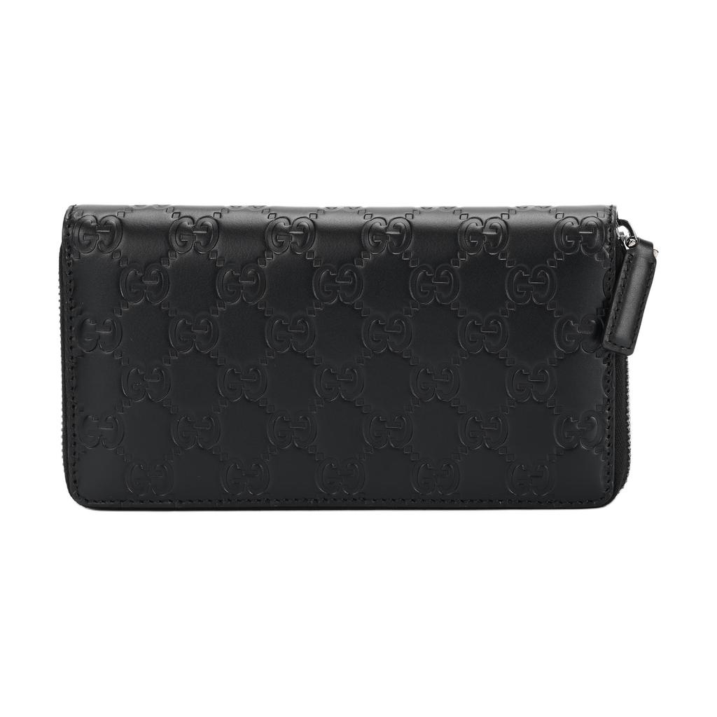 Gucci GG Embossed Black Leather Zip Around Long Wallet For Unisex Daily Use