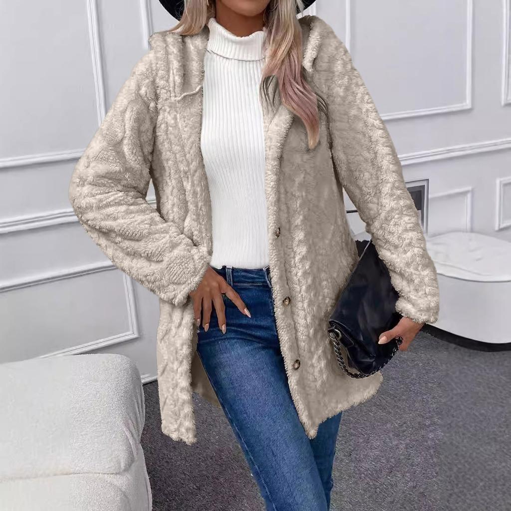 Women's Solid Color Fashion Casual Warm Fashion Diamond Plush Hooded Cardigan Coat