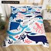 Пододеяльник с изображением китов King Queen, комплект постельного белья с изображением морских животных, водорослей, морских звезд, морских обитателей, пододеяльник из синего полиэстера