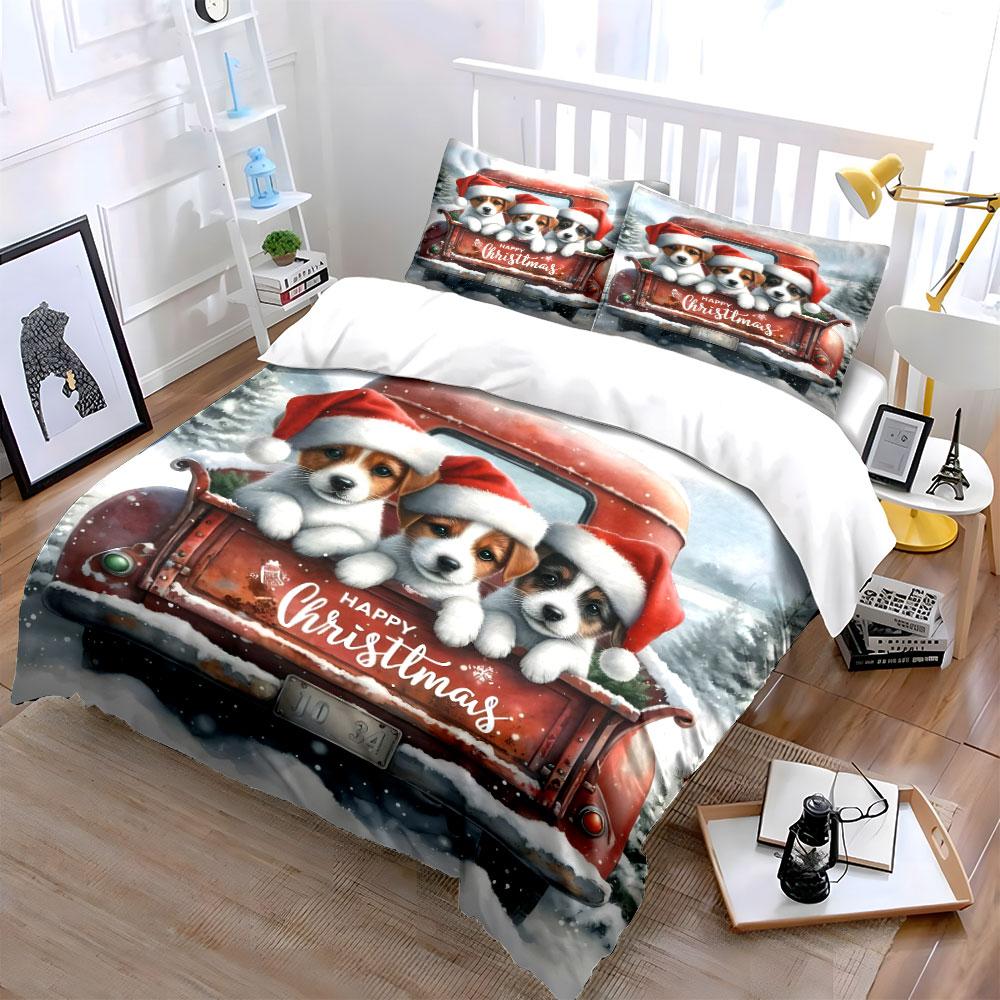 Festive pups' snowy charm Bedding sets Duvet cover sets Duvet covers Pillowcases(1*Duvet Cover 2*Pillowcases without duvet insert)