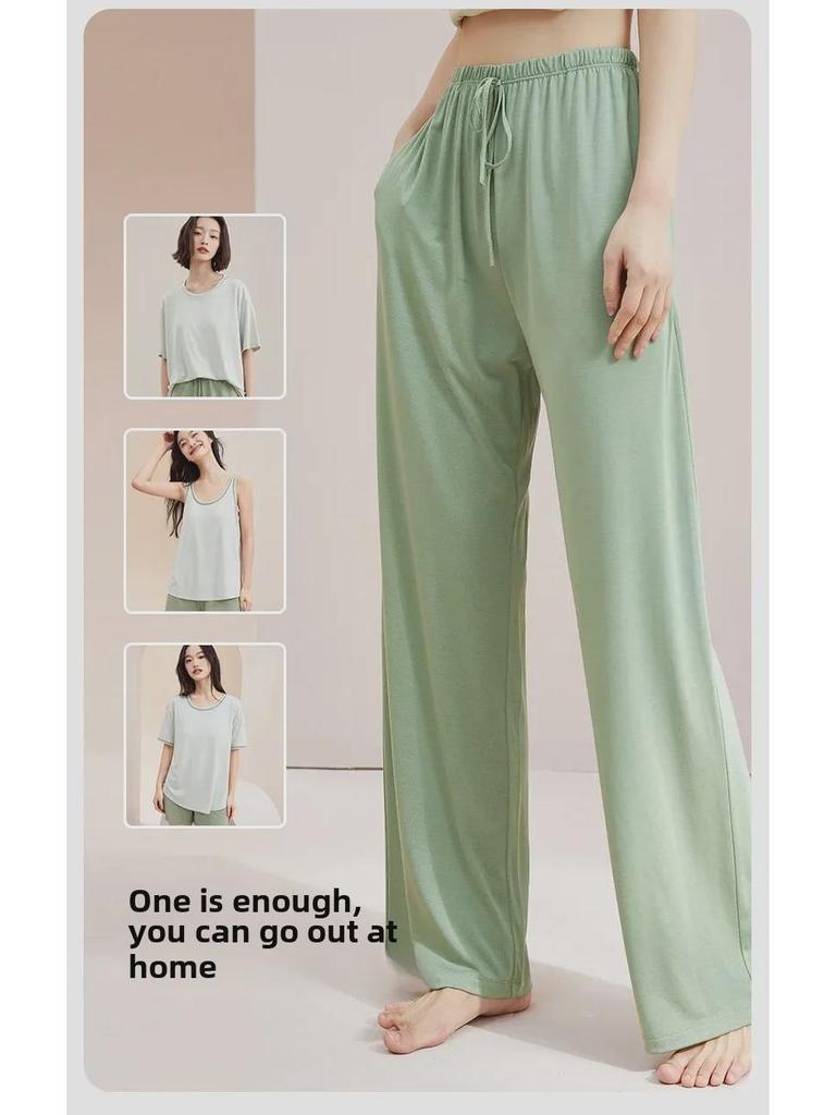 Женские летние свободные пижамные брюки из модала с широкими штанинами — дышащие и удобные для использования на открытом воздухе домашние брюки из ледяного шелка.