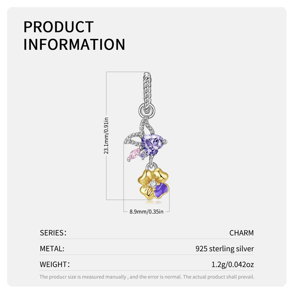 Elegant 12 Birth Flowers Charm Pendant Authentic 925 Sterling Silver Zirconia Beads for Women Fine Jewelry Charm Bracelets Christmas Flower Pendant
