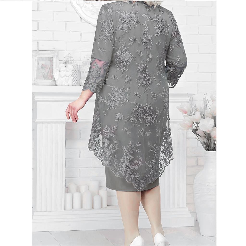 Платье большого размера, женское вечернее платье, комплект из двух предметов с вышивкой из кружева Heavy Industry, темперамент, для поездок на работу, облегающий крой