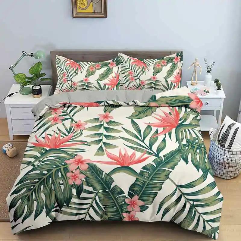 Comforter Leaves Bedding Set Single / Double King Size With Pillow Case 2 3 Piece