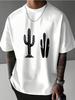 Simple Two Cactus Silhouette Print Unisexs Loose Oversized Crew Neck Short Sleeve Cotton Tee Desert Casual Summer Streetwear Top