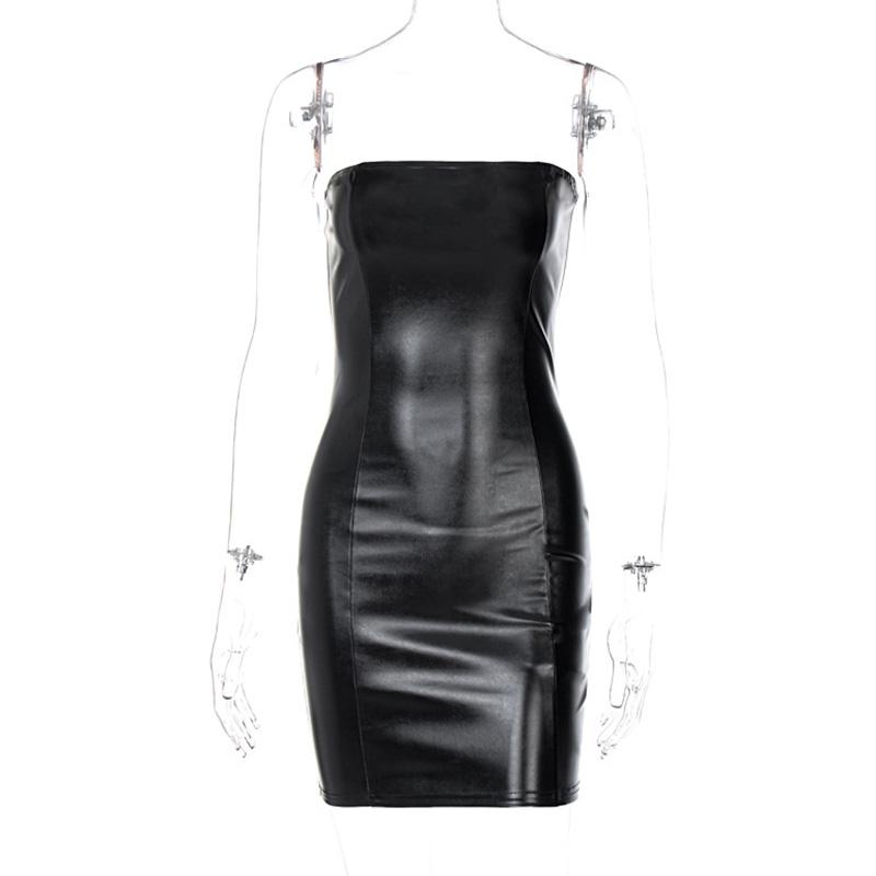 Мини-платье без бретелек из искусственной кожи, женское, летнее, сексуальное, однотонное, облегающее, с открытыми плечами, вечернее платье для вечеринки