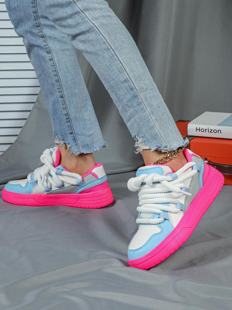 Модные кроссовки на шнуровке на толстой подошве в корейском стиле для пар - Мягкие, удобные, модные повседневные женские туфли для улицы