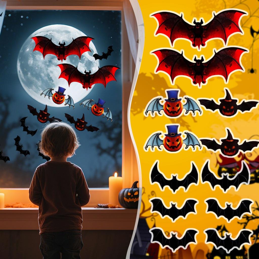 12 Pieces Of Colorful Three-DimensionalBat Halloween Sticker Decoration Stickers, Party Decoration Wall Stickers