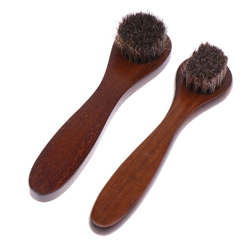 1Pc Shoe Boot Polish Shine Cleaning Dust Removal Durable Shoe Brush Long Wood Handle Bristle Horse Hair Brush