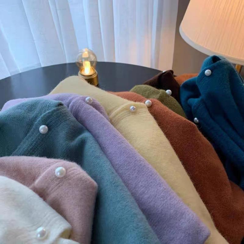 Весенне-осенний вязаный маленький кардиган конфетного цвета с жемчужными пуговицами, женский, уменьшающий возраст, маленький свежий свитер-жакет с длинным рукавом, модный